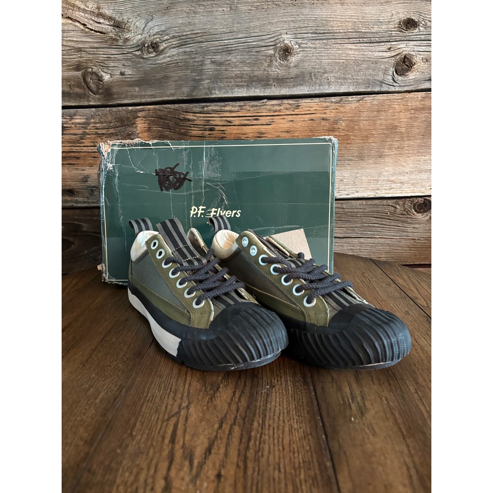 PF Flyers Grounder Low Military Green Black Sneakers Mens 7 Womens 8.5 GR26LTWB